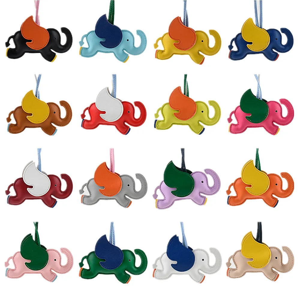 16 Colors Flying Wings Elephant Keychains Women PU Leather Hanger Pendant Decoration For Bag Car Keyring Accessories Gifts