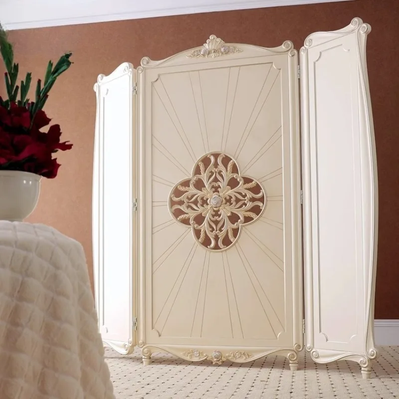 

European neoclassical treasure micro rococo solid wood carving flower screen partition hotel beauty salon club screen customizat
