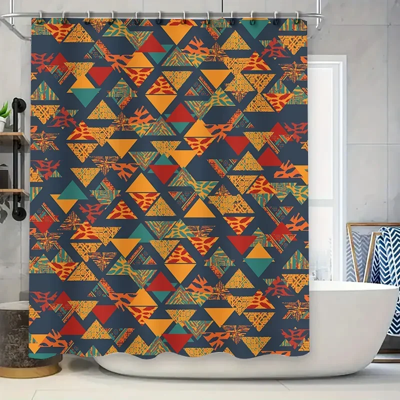 Modern Blue Red Geometric Triangle Shower Curtain Waterproof Bathroom Decoration Customizable Size Options Available Click HereV