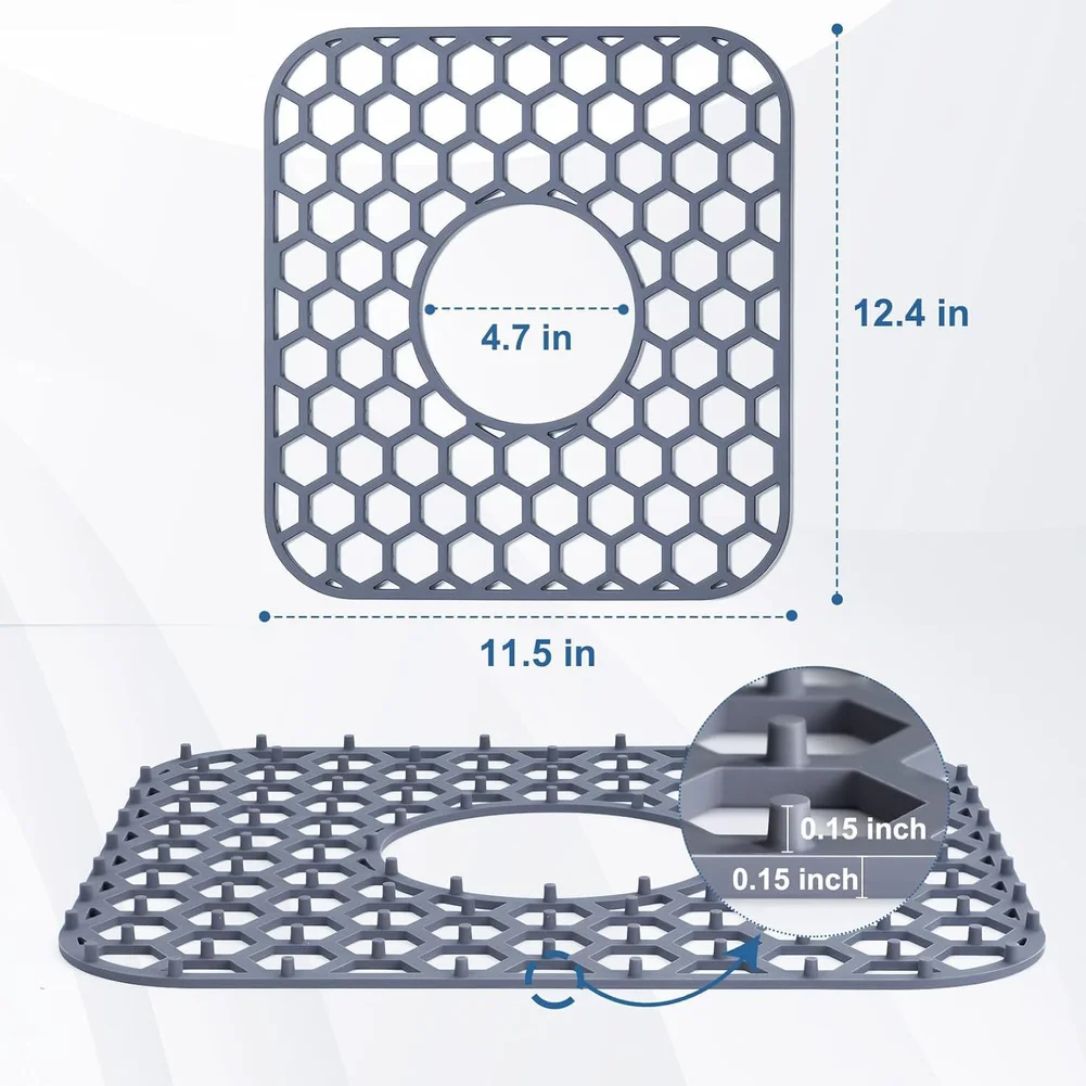 2 Piece Silicone Sink Protector Set 12.35 x 11.5 in Gray Heat Resistant Non Slip Flexible Easy Rinse Quick Dry