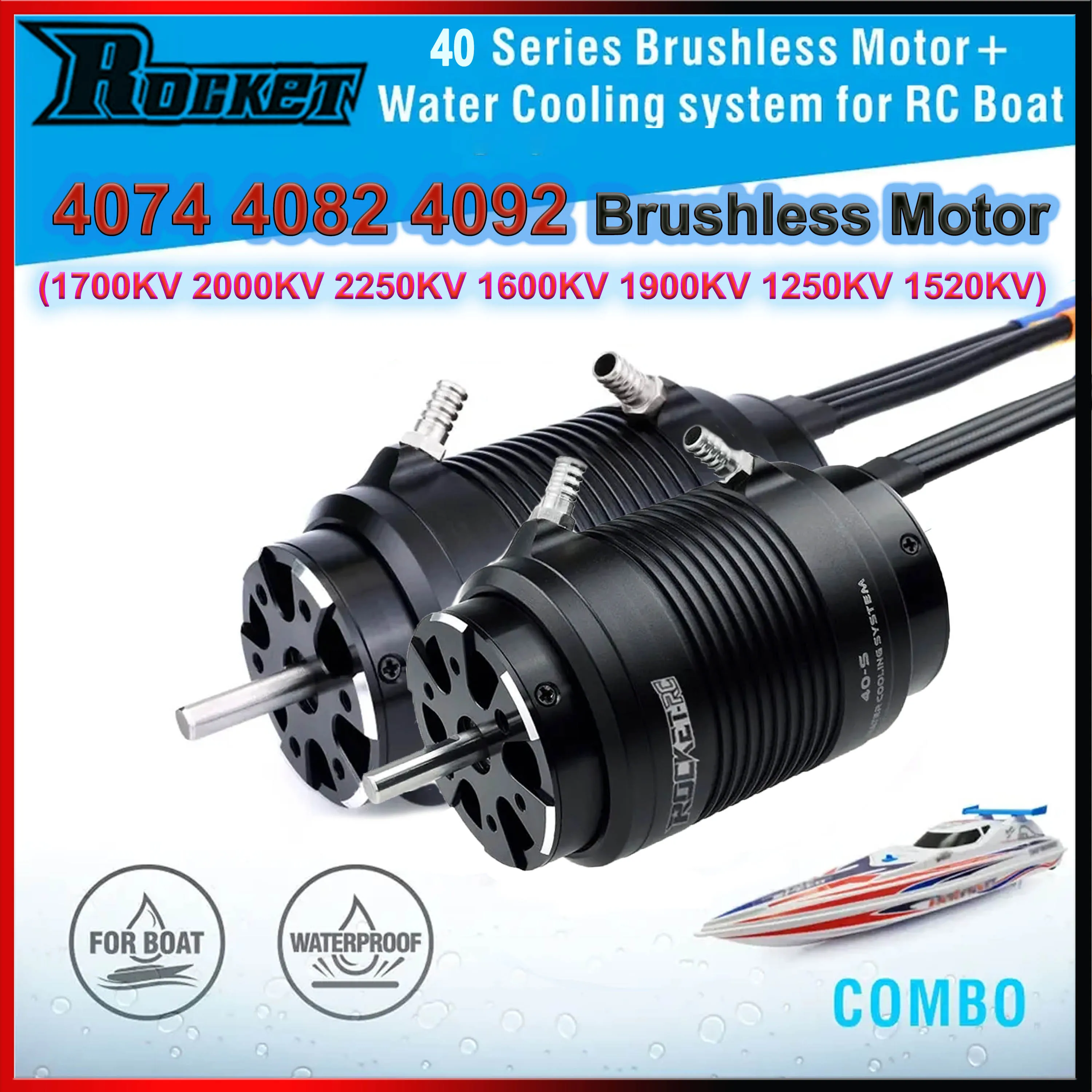 

Rocket 4074 4082 4092 Brushless Motor Water Cooling Jacket Combo 1700KV 2000KV 1600KV 1250K 1520KV for RC Boat Ship Fishing Boat