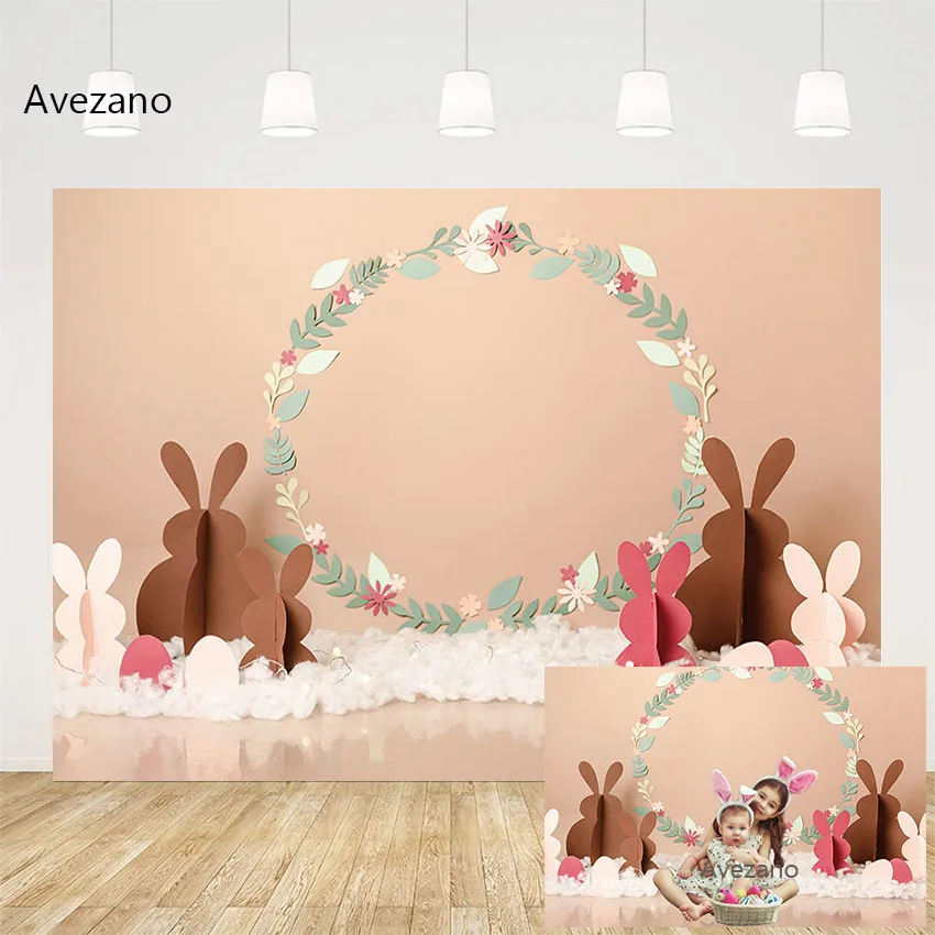 Avezano Background Photography Wreath Rabbit Bunny Easter Newborn Portrait Birthday Party Decor Backdrop Photo Studio Photocall