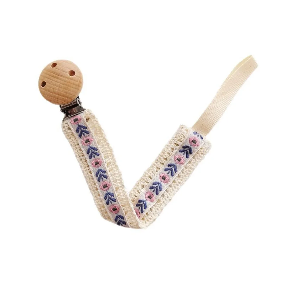 

Ethnic Style Baby Cloth Pacifier Chain Floral Wooden Clip Soother Holder Teether Toys Straps Adjustable Nipple Holder Clips