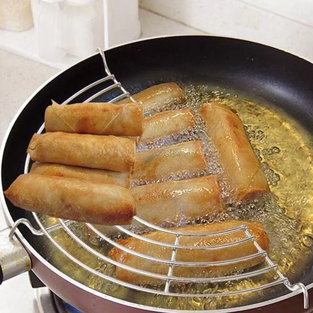 Half Round 304 Stainless Steel Fry Oil Drain Rack Anti-rust Heat Resistant Pot Edge Fried Food Filter Kitchen Gadget
