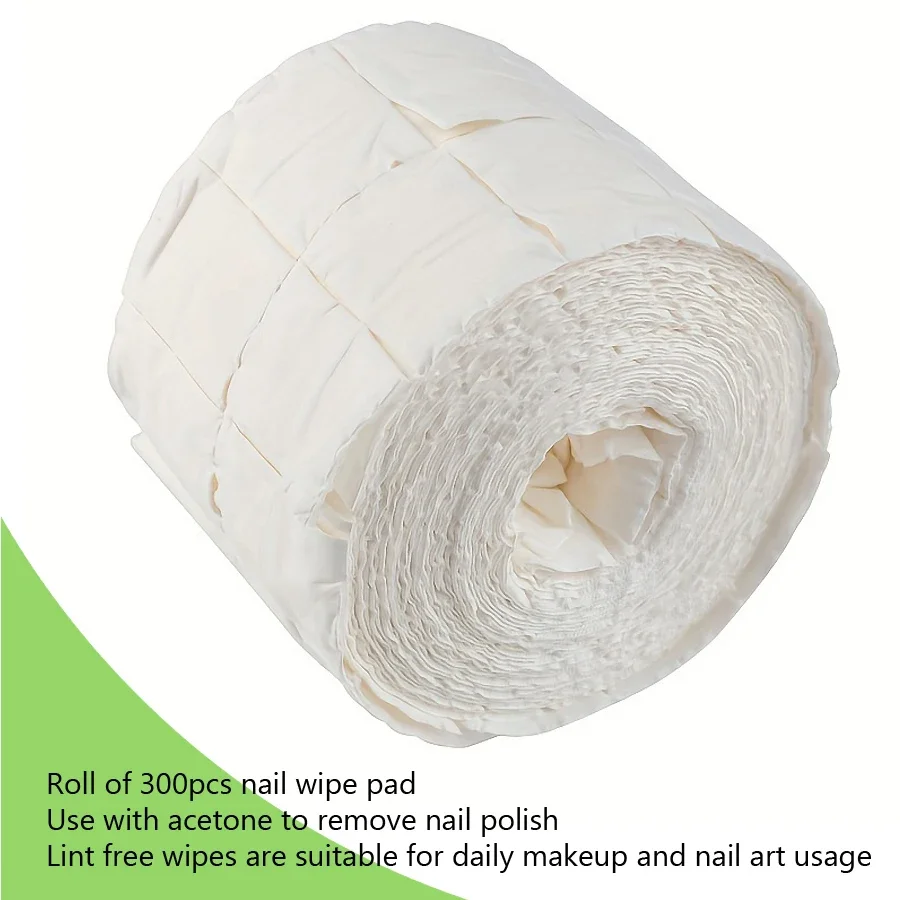 300Pcs Nail Wipes for Gel Nail Polish Lint Free Roll Pads, for Remover Cosmetic Cleaner Cleansing Manicure Tool