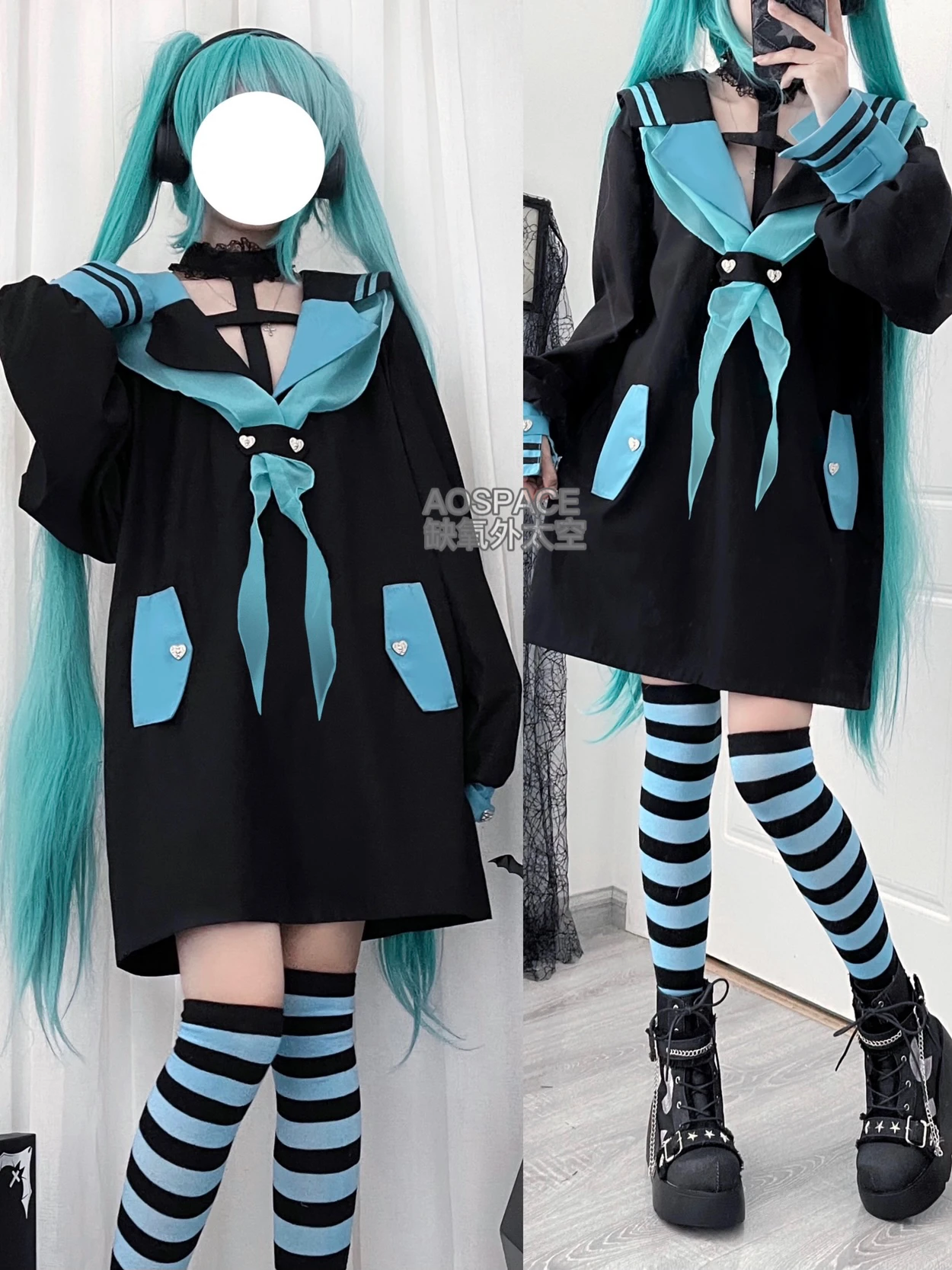 Halter Contrast Color Loose Sailor Collar Long Shirt Cosplay Clothing Women Girls Long Sleeve Pullover Top Hoodies