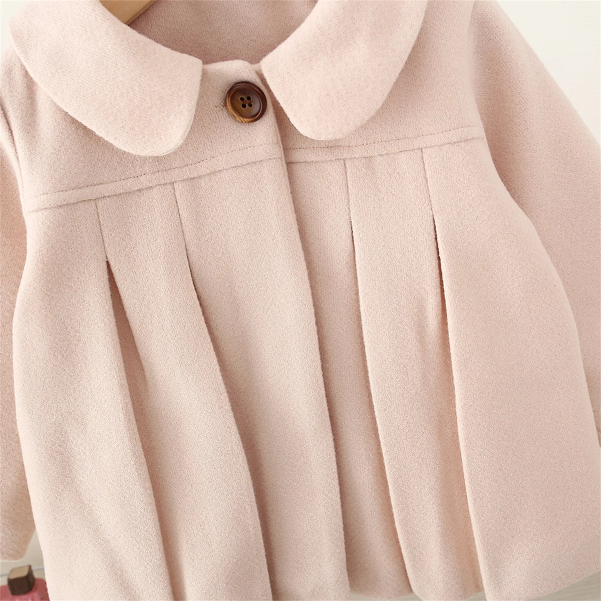 Ruffled Single Breasted Infant Wool Coat Spring And Autumn New Girls\' Baby Long Sleeve Coat Soft Girl Children\'S Clothing