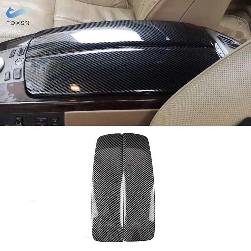 For BMW 7 Series E66 2002 - 2008  Interior Auto Car Styling Stowing Tidying Armrest Box Carbon Fiber Texture Protect Covers