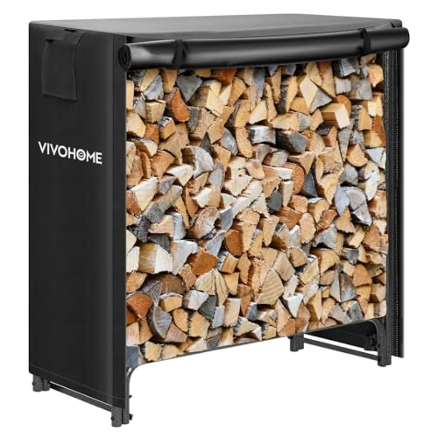 

3 ft Heavy Duty Firewood Rack Outdoor with Cover Fire Wood Storage Rack Log Holder and Cover Combo Set with Zipper Black