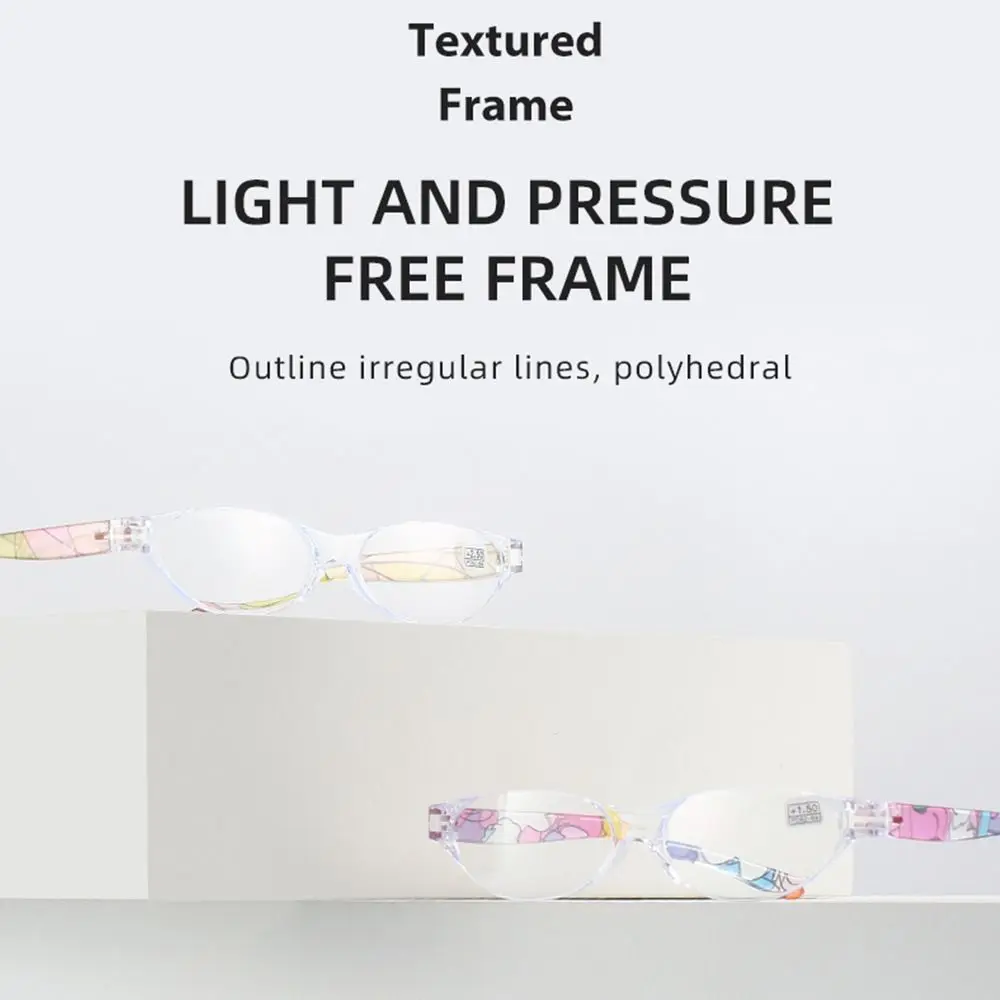 نظارات عصرية لقارئات الكمبيوتر، نظارات قراءة صغيرة بيضاوية الشكل مزهرة مع حافظة مضادة للضوء الأزرق #2