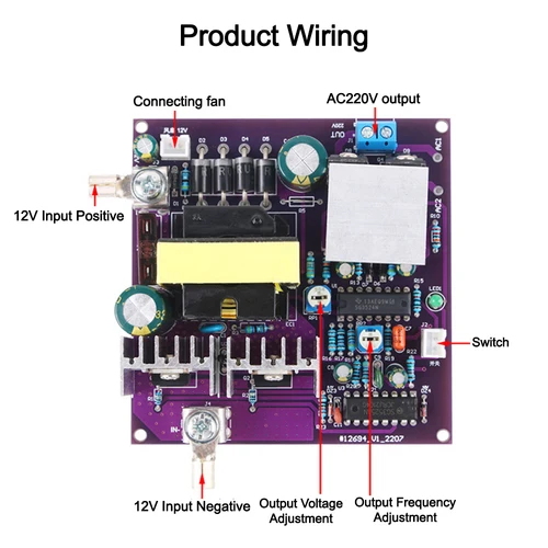 Imagen 2 del producto Inversor de salida de onda sinusoidal, 300W, 50Hz, 12V a 220V, fuente de alimentación, almacenamiento de energía, placa de circuito de impulso de DC-AC