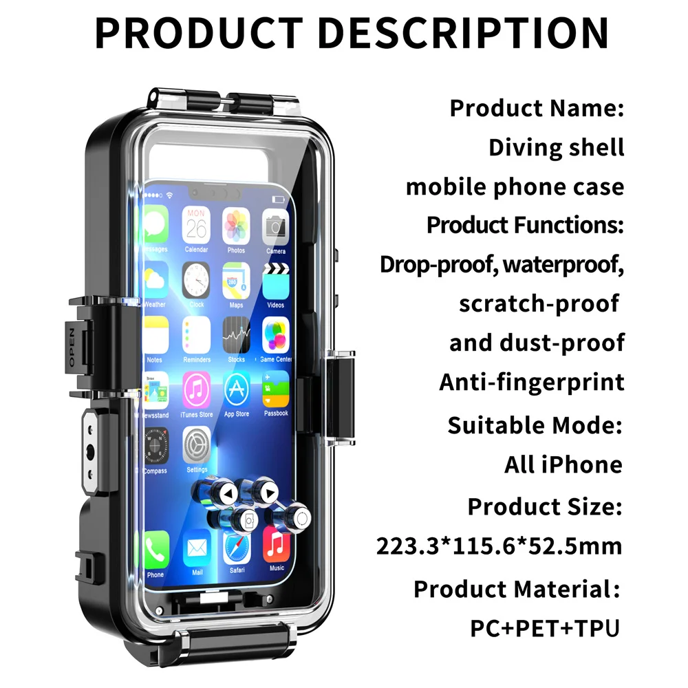 Imagem -02 - Geral Caixa de Telefone de Mergulho Profundidade Impermeável Natação Exterior Iphone 13 Pro Max 14 12 11 x xs xr Plus Ipx8 30m Profissional