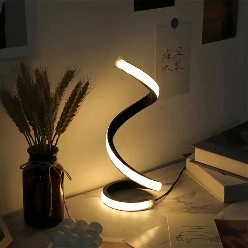 Spiral LED Table Lamp Stepless Dimmable Bedside Table Lamps for Bedroom 3 Color Modes Desk Light Reading Office Lamps-ABFB