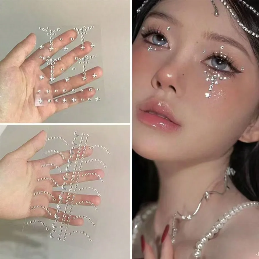 2pcs Transparent Rhinestone Face Jewels, Sparkling Gem Nail Art Stickers, Acrylic Rhinestone Decor For Music Festival Makeup