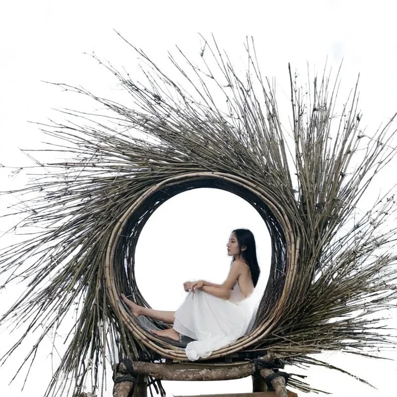 Bird's Nest swing scenic spot clock in wedding shooting props creative round bed round heart bird's nest