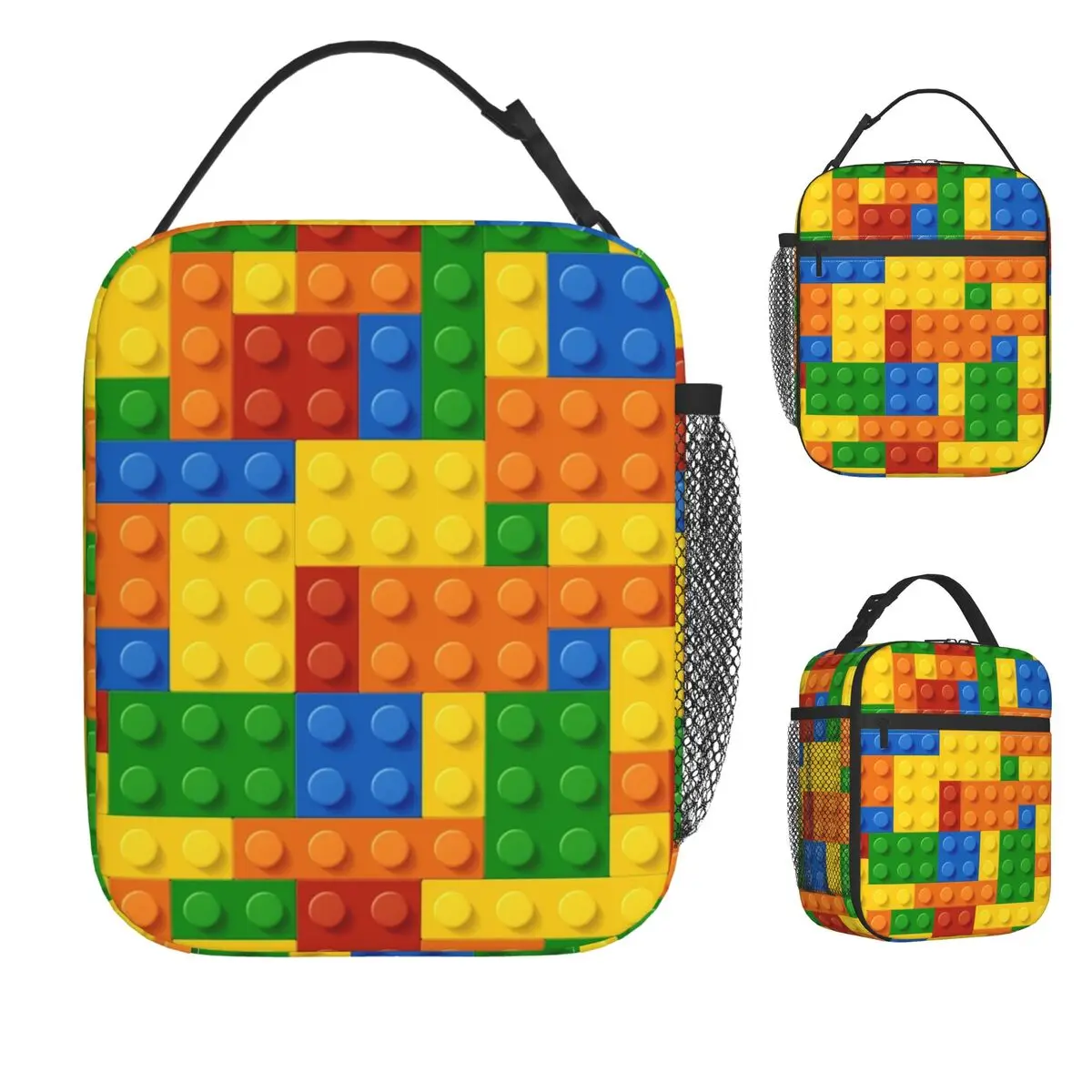 

Building Blocks Printed Lunch Bag Construction Brick Retro Lunch Box Outdoor Picnic Convenient Tote Food Bags Print Cooler Bag