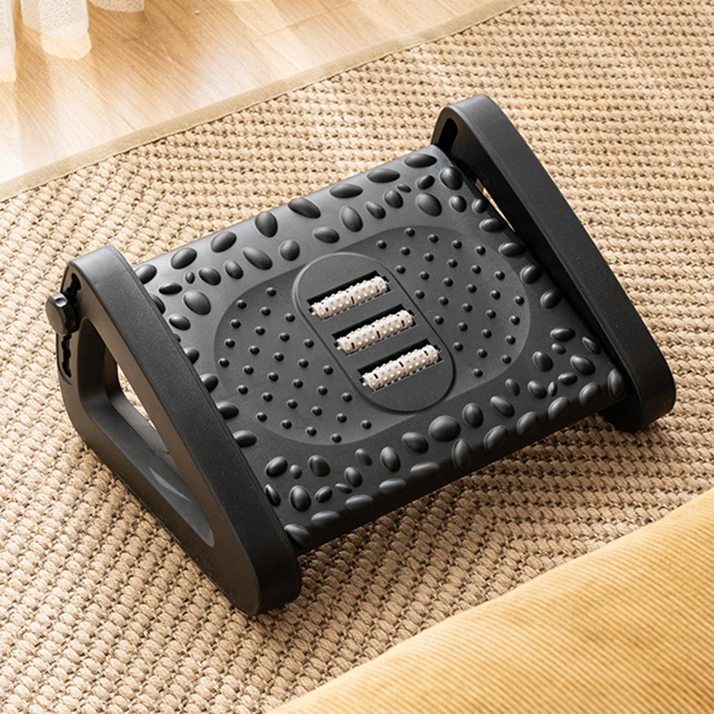 Plastic Footrest Stool Adjustable Foot Stepping Platform with Rollers Foot Resting Stool Comfortable Massage Pad for Home Office