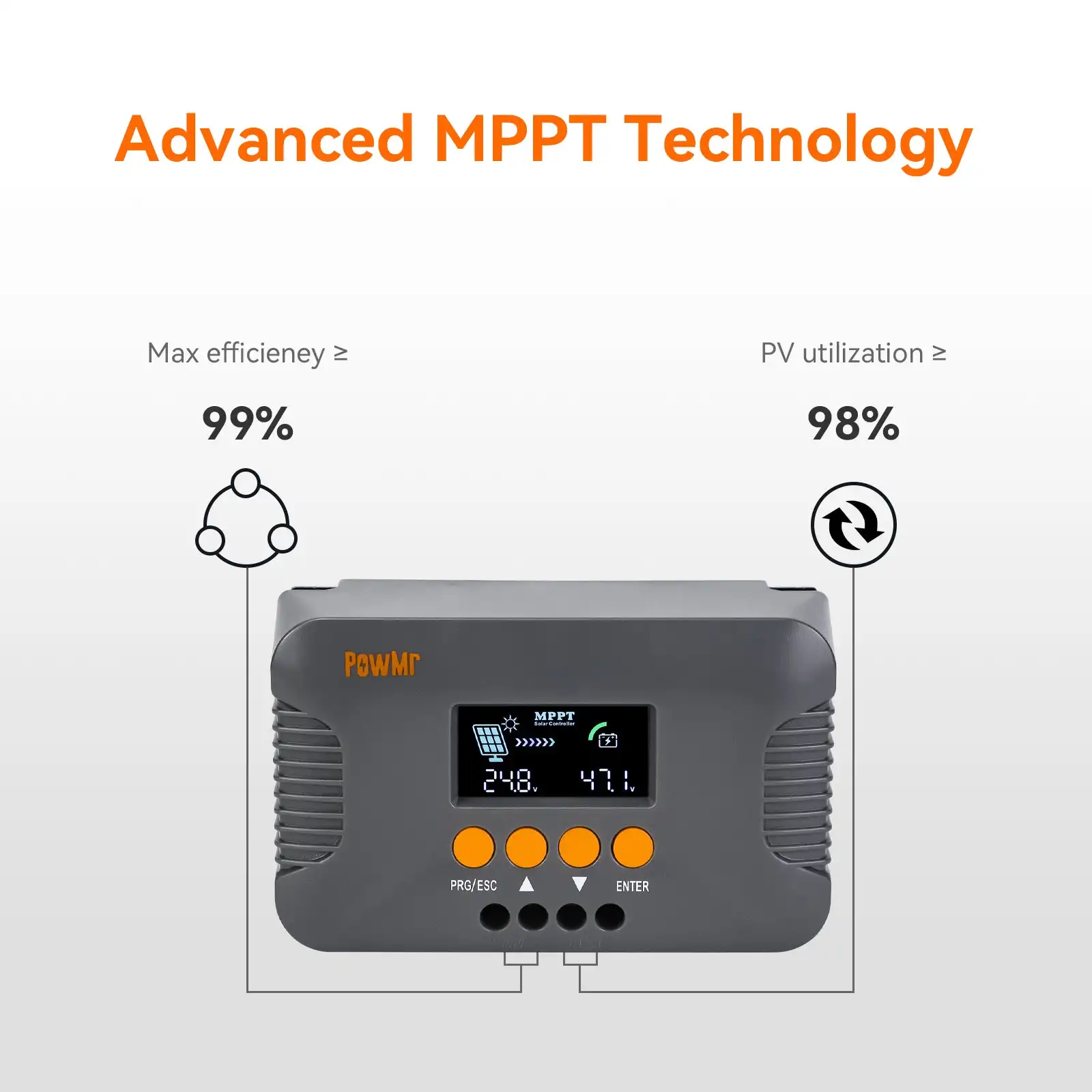 PowMr 10A MPPT Boost-Type Solar Charge Controller Compatible with 24V/36V/48V/60V/72V LiFePO4 Gel and Flooded Lead-acid Battery
