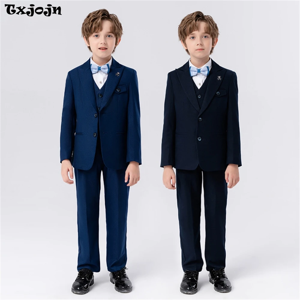 Classic Graceful Boys Suits 5 Pieces For Formal Occasion Comfortable High Quality Kids Suit Set School Graduation Ceremony