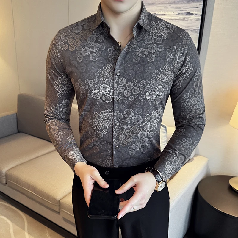 2024 Spring Flower Shirts Men High Quality Casual Business Shirt Slim Fit Long Sleeved Non-iron Shirt Social Streetwear M-4XL