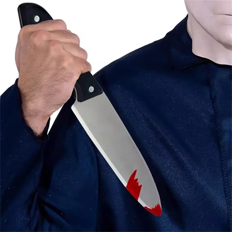 Bloody Knife 30cm Halloween Realistic Plastic Weapon Horror Blade Fancy Dress Party Cosplay Killer Props Fake Knife
