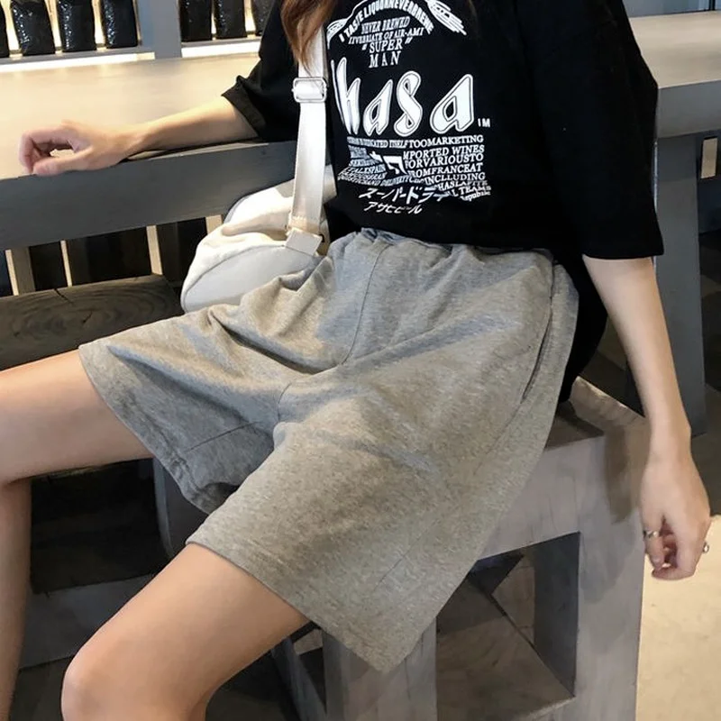 Shorts Women Solid Ulzzang Loose Chic Students Cool Girls BF Harajuku Casual Soft All-match Streetwear Elastic Waist Daily New