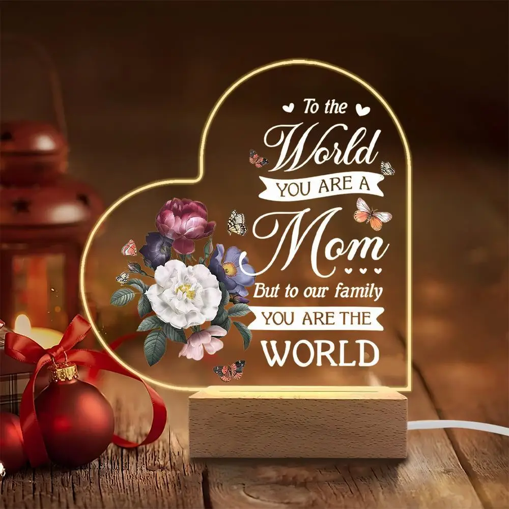 

1PC Acrylic Luminous Ornament Photography Accessories, USB Base, Heart Decor, Mom Holiday Gift Figurines