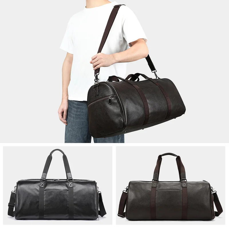 Leather luggage bag  Outer layer of cowhide for hand-held travel bag  Single shoulder strap cross-body style large leather bag