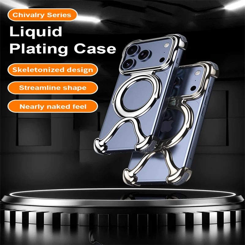 

Irregular Hollow Magnetic Case for iPhone 13 /14 /15 /16 /17 Series Liquid Electroplated Ultra Slim Cooling Shockproof Bumper