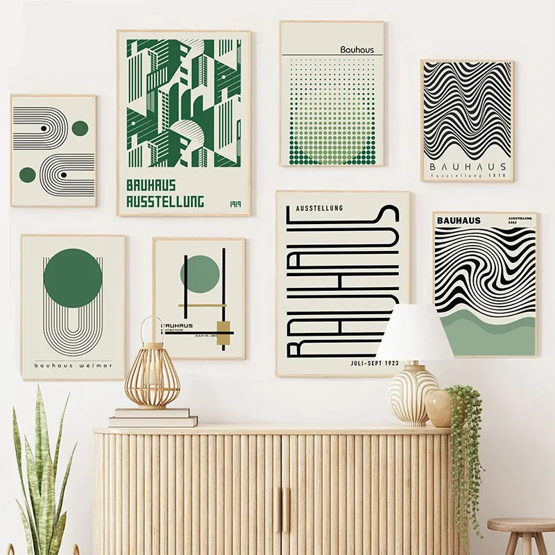 باوهاوس اللون الأخضر كتلة خطوط الحديثة الحد الأدنى جدار الفن الملصقات يطبع قماش اللوحة مجردة صور غرفة المعيشة ديكور
