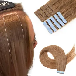 06# Medium Brown Invisible Tape Hair Extensions Hand Tied Tape in Hair Extensions Human Hair Adhesive Tape Extension 10pcs/pack