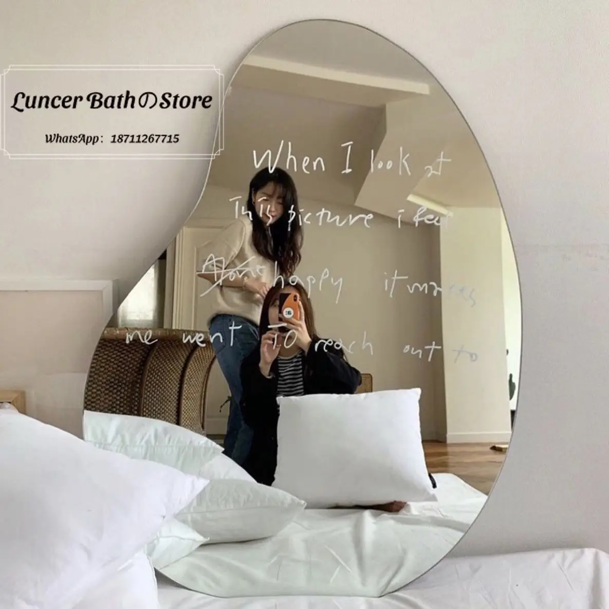 Korean Ins Irregular Full Length Mirror, Viral Floor Standing Dressing Mirror for Cafe, Flower Shop, Clothing Store Fitting