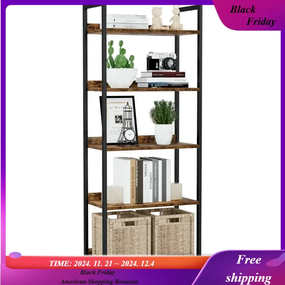 

Bookshelf, 5 Tier Bookshelves, Home Office Bookcase Shelf Storage Organizer, Free Standing Storage Shelving Unit for Bedroom