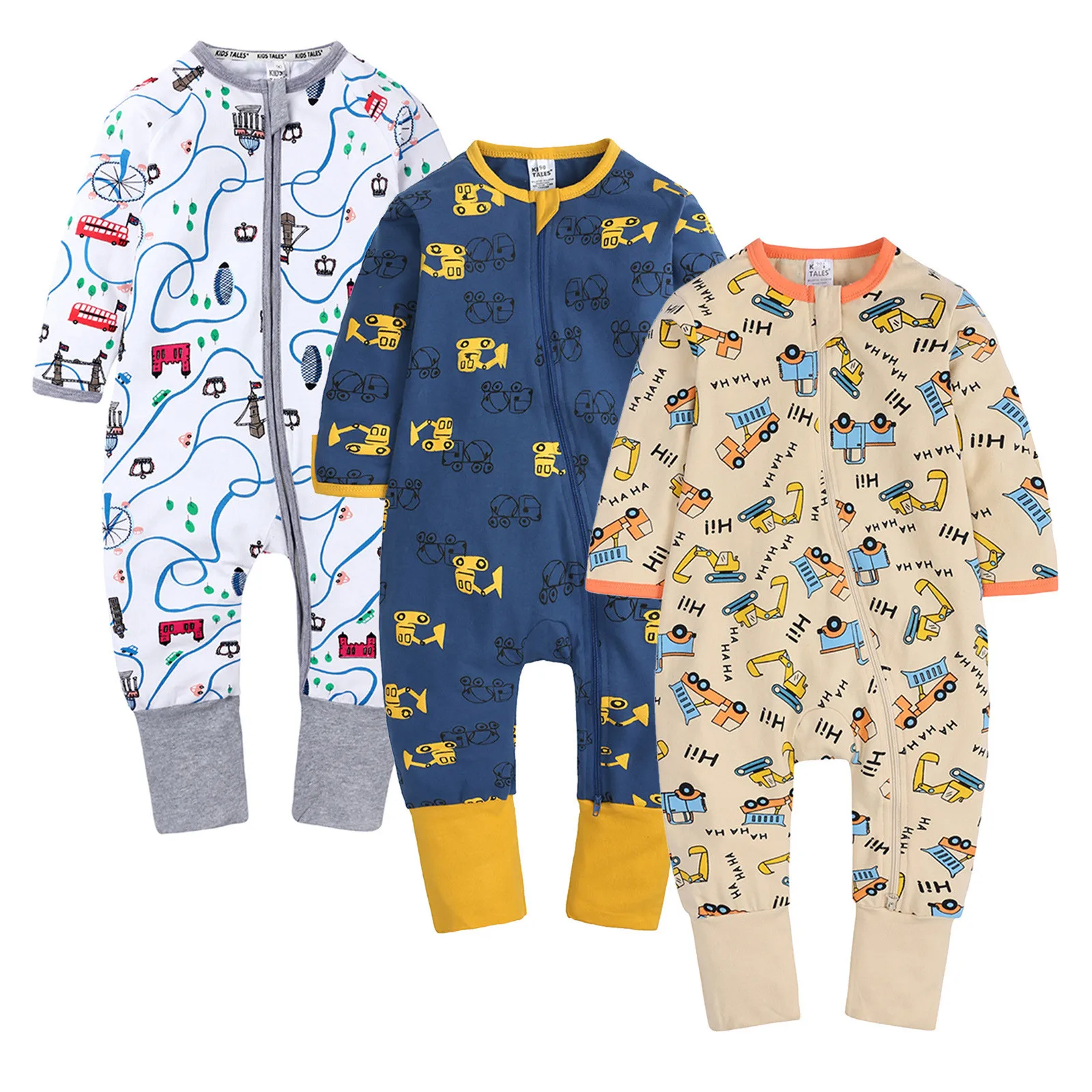 Toddler Baby Boys Girls Romper Jumpsuit 1 2 3 Years Kids Cute Cartoon Print Long Sleeve One-Piece Home Clothes  Zip Up Outfits