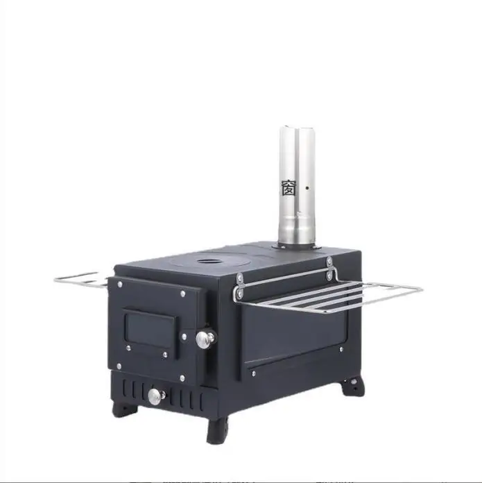 Stufa a legna portatile da campeggio all'aperto in acciaio, riscaldamento e armadio da cucina autoportante