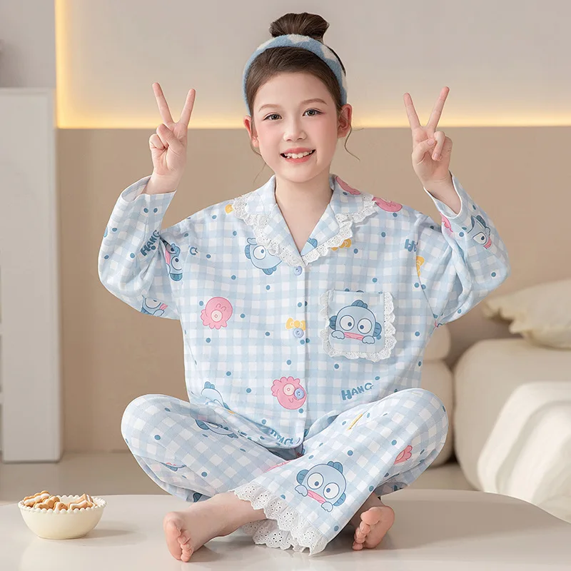

Cute Hangyodon Pure Cotton Girls Pajamas Cartoon Kuromi Homewear Long Sleeve Pants Comfortable Breathable Lounge Clothes Suit