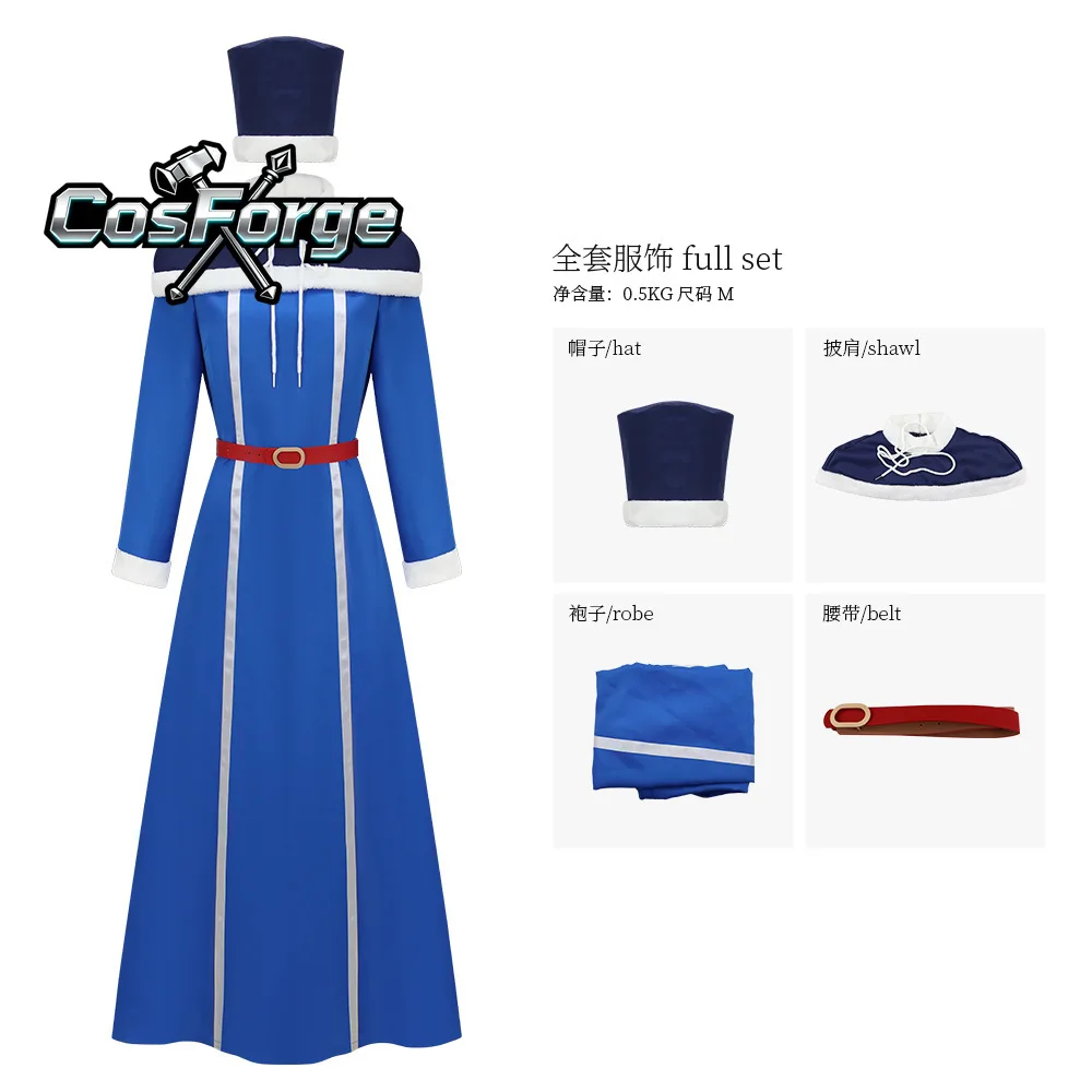 Fairy Tail Juvia Lockser Cosplay Costume - Full Set Blue Dress Hat Wig Accessories Women Carnival Halloween view 3
