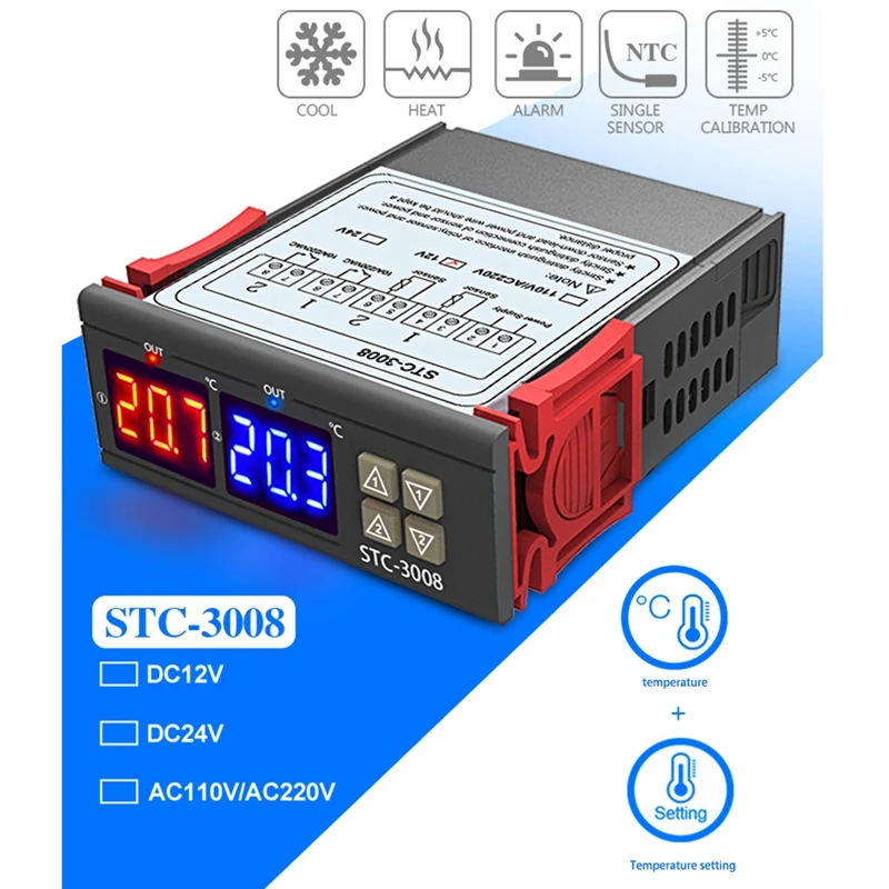 Digital Thermostat Temperature Controller STC-3008 Thermometer Sensor Hygrometer 12V 24V 220V