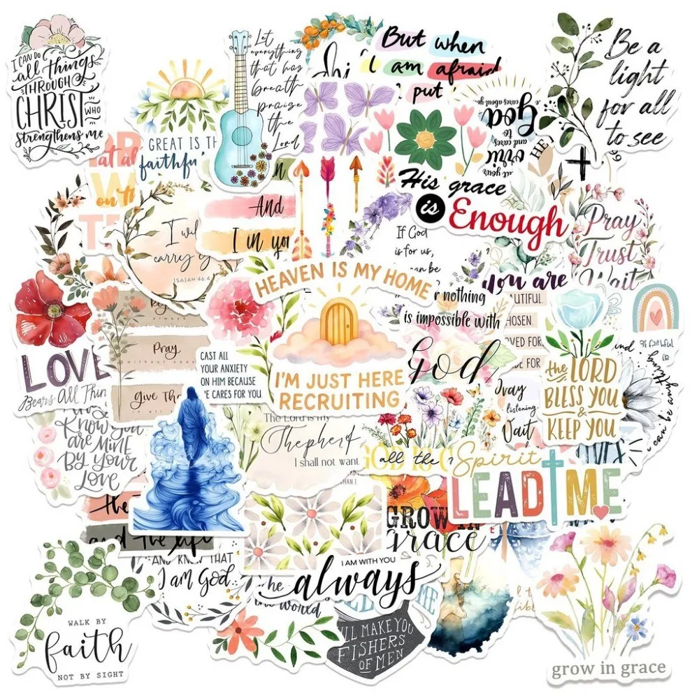50Pcs New Jesus Phrase Bible Inspirational Quotes Graffiti Sticker Waterproof Decals for Luggage Water Bottle  AnimeWorlds Store