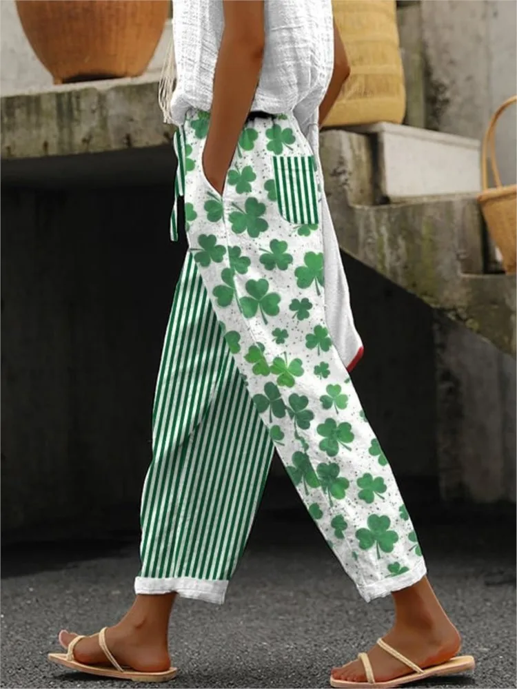 Damskie spodnie do kostki z nadrukiem w stylu casual, modne spodnie proste z średnim stanem, damskie ubrania wakacyjne w stylu boho na plażę, nowość na wiosnę.