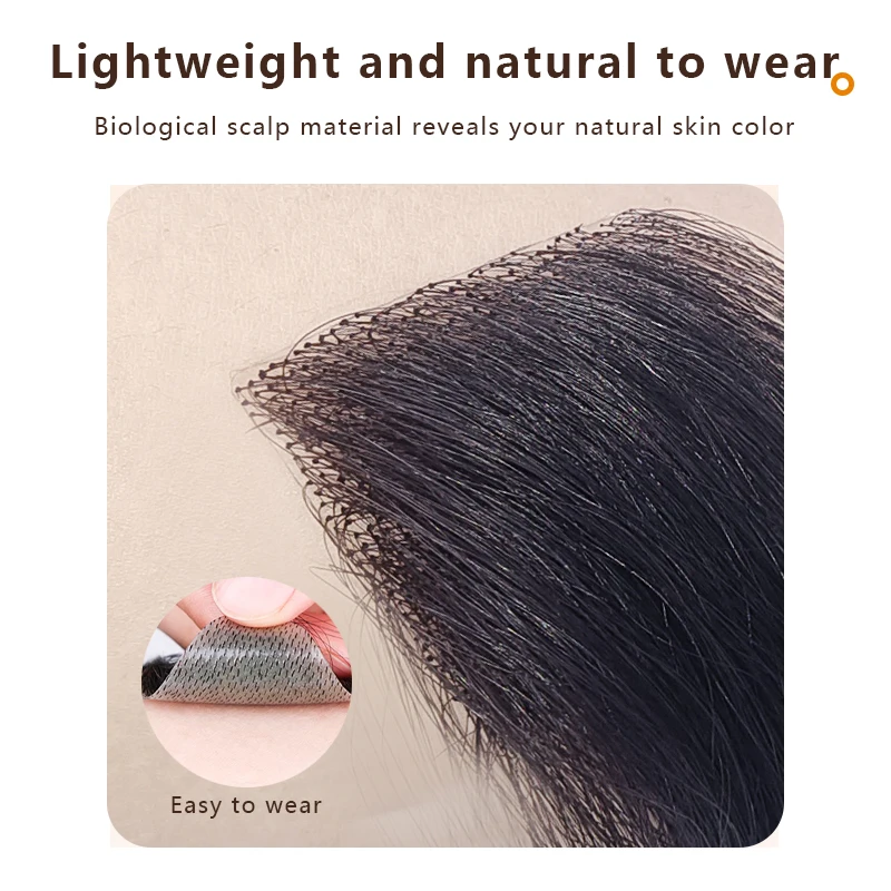 Parche para la frente para hombres, peluquín para patillas, 100% cabello humano, Invisible, sin costuras, piel ultrafina, parche para patillas de línea de cabello de PU