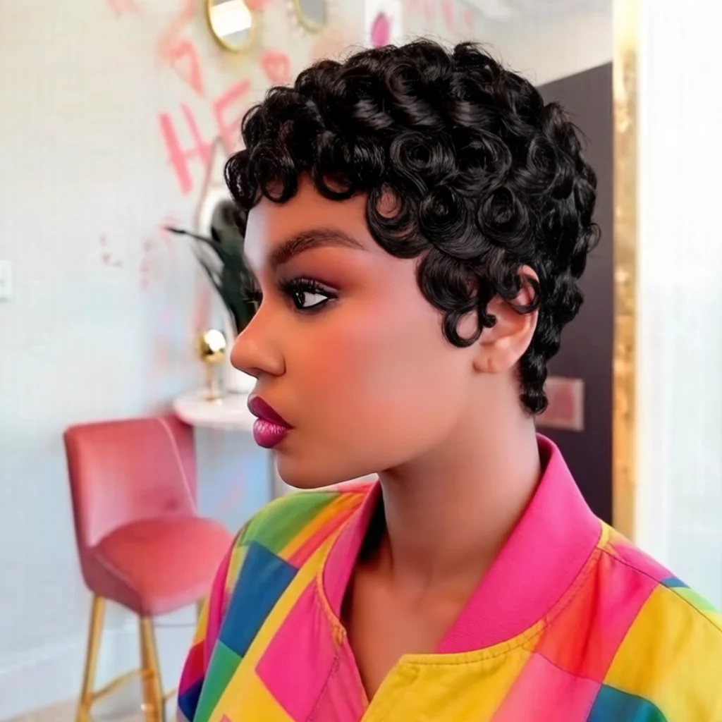 

Pixie Cut Human Hair Wig Voluminous Waves full machine made wig, Comfortable & Beautiful Look, Short Curly Cut Wig