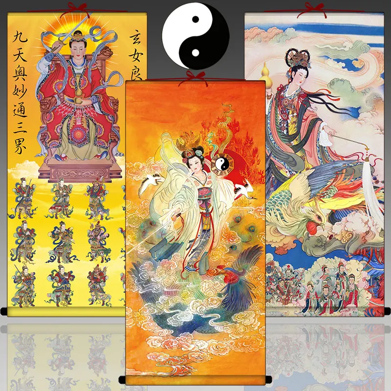 

Hanging picture of the goddess of the nine heavenly Xuannv, infinite star, decoration and worship painting, silk scroll painting