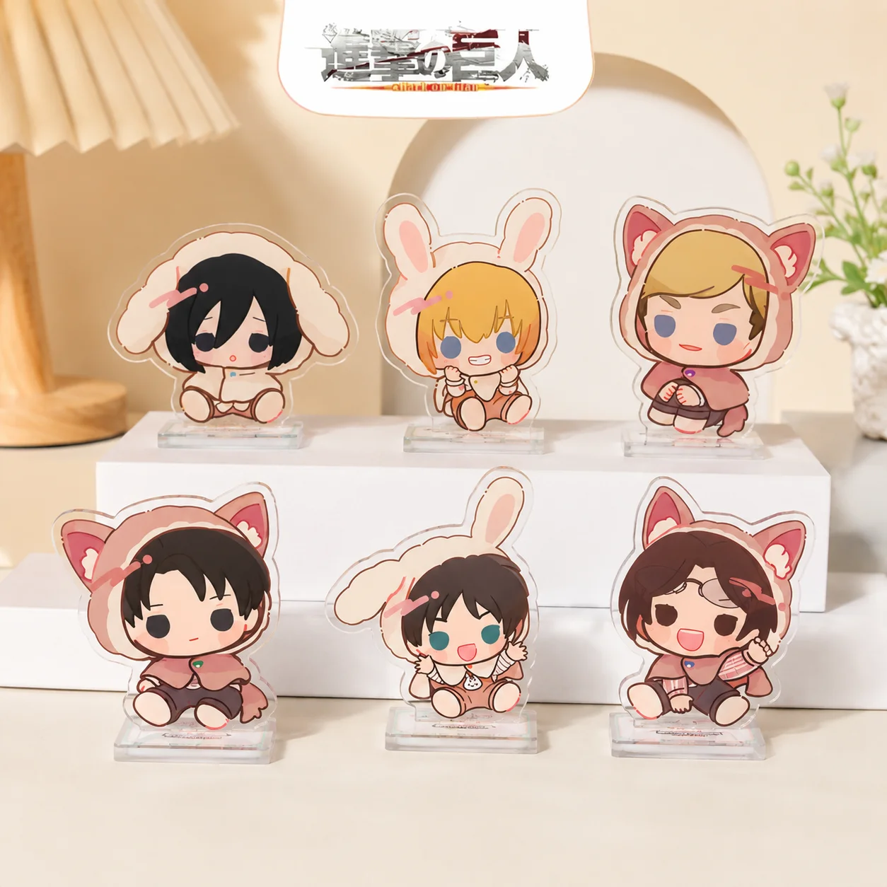 Attack On Titan Series 10cm Newest Acrylic Stand Eren Mikasa Levi Animal Hood Q Version Figure Nice Gift For Anime Fans Keychain
