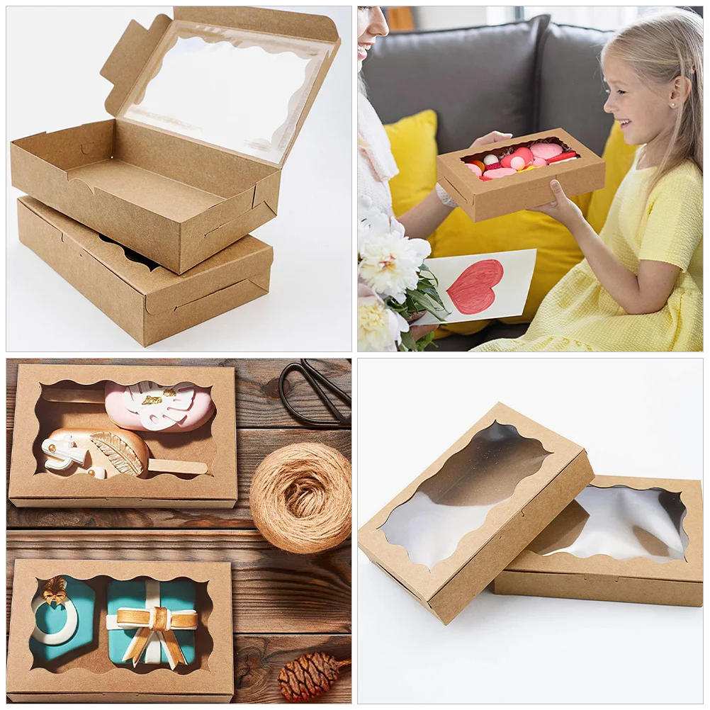 20 szt. Pudełek z papieru kraft z przezroczystym okienkiem na ciasta, ciasteczka, desery, opakowania na wyroby piekarnicze, pudełka na ciasta, opakowania na czekoladki