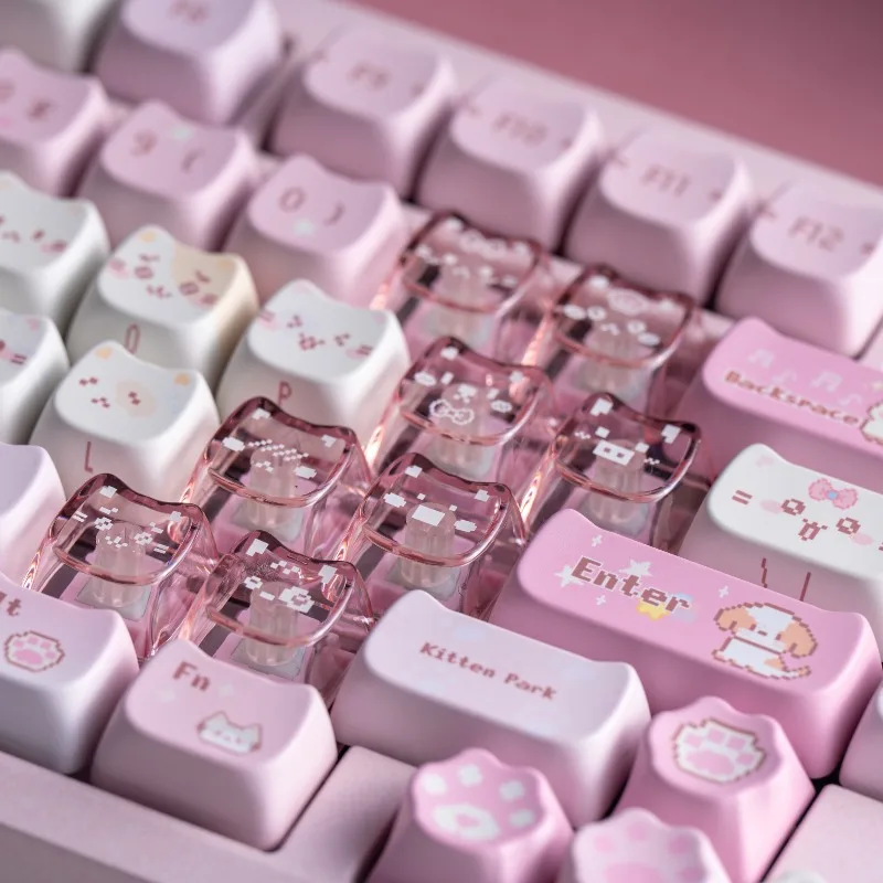 Electronic Meow Keycap Cherry Profile Keycaps Pc Translucent Custom Cute Key Caps Pixel MX Switch Mechanical Keyboard Caps