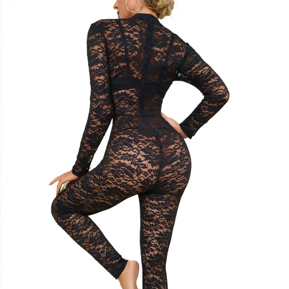 Summer Black Sexy Nightclub Mesh Jumpsuits Elegant Women\'s Overalls Lace Bodysuit Full Length Jumpstyle Pants One Piece Female