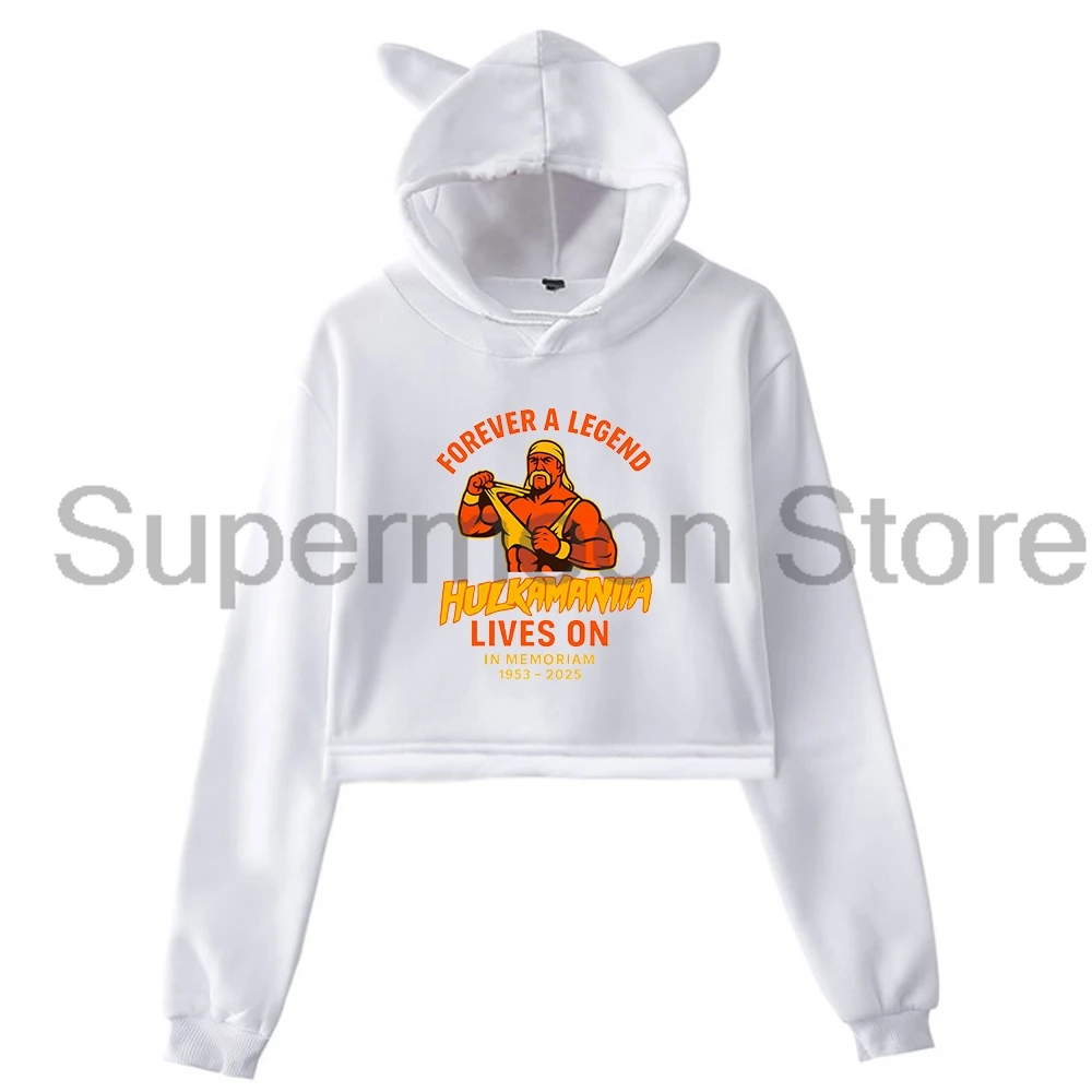Hulk Hogan Hulkamania Forever 1953-2025 Memoriam Hoodie Orelhas de Gato Moletom Com Capuz Manga Longa Top Colheita Roupas Femininas