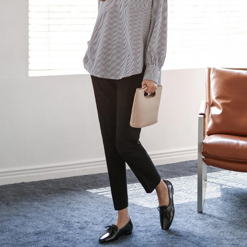 ハイウエストストレートレッグレディーススーツパンツOLプロフェッショナルナインポイントパンツスモールフットパンツワークイングパイプウェストパンツ