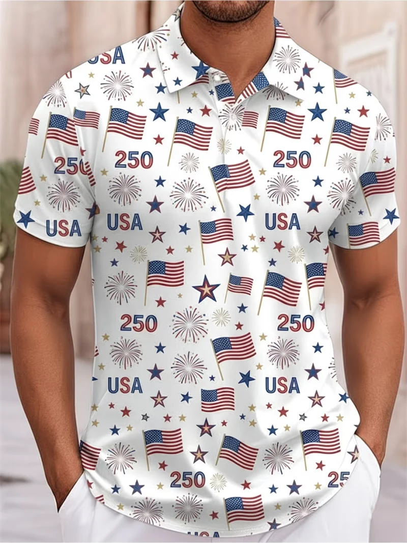 Herren Damen USA 250 Freiheitsstatue Print Paar-Poloshirt Amerikanische Flagge Patriotische Freizeit-Sportbekleidung für den Unabhängigkeitstag Polo – Detail 5